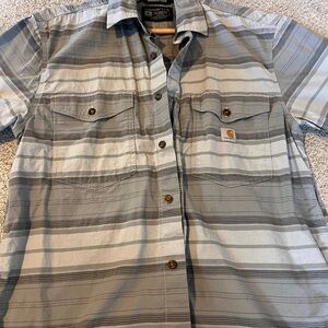 Carhartt Men's Casual Gray Striped Button Down Shirt